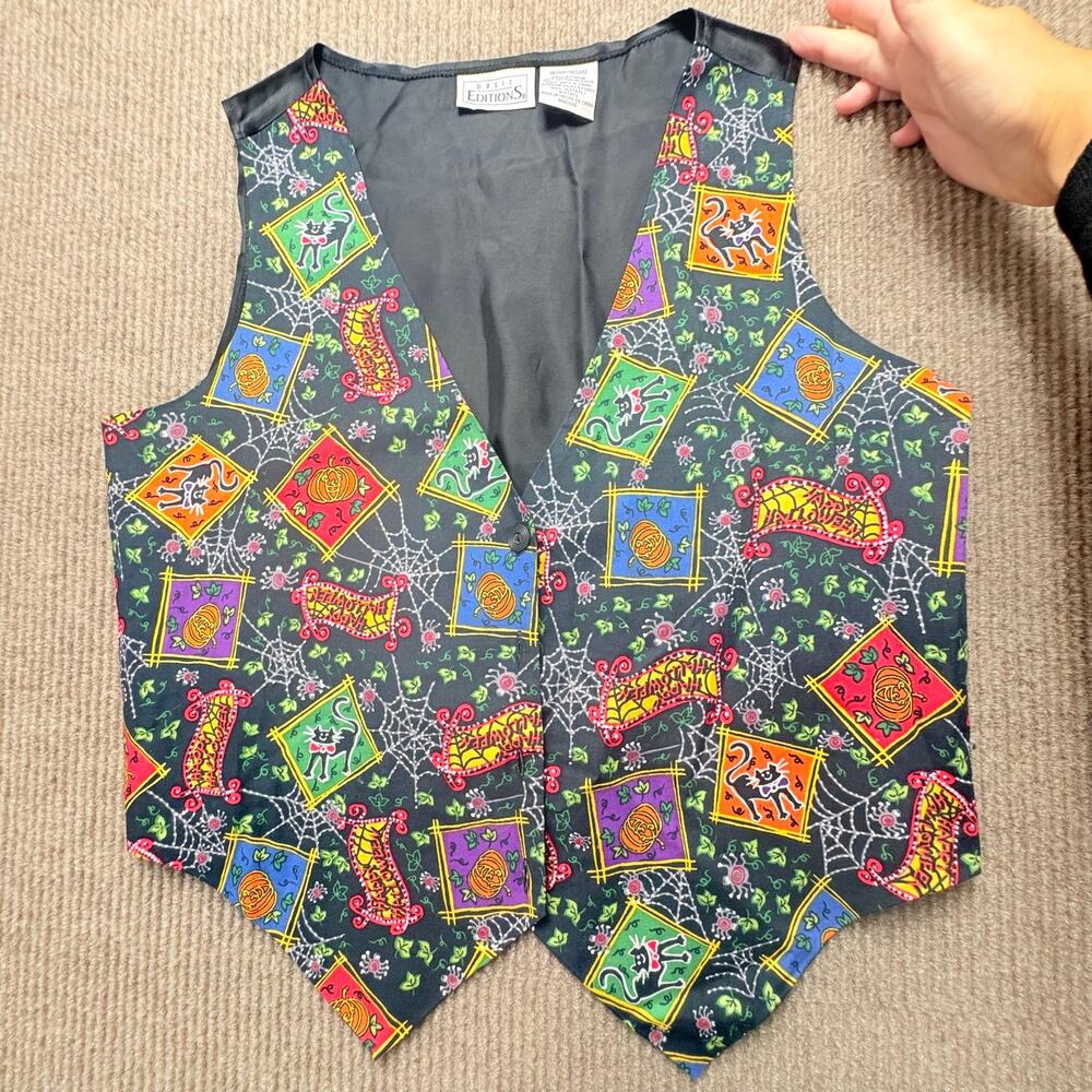 Vintage 90’s Basic Editions Halloween Vest Size Medium Jack-o’-lantern Pumpkin